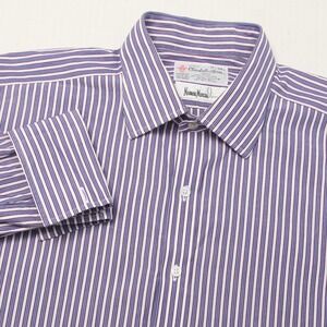 Turnbull & Asser Dress Shirt Mens 17.5x35 Blue Stripe French Cuffs Made England